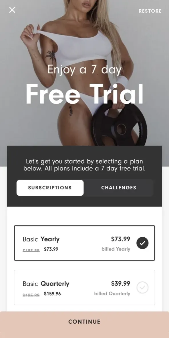 The paywall screen of the true app