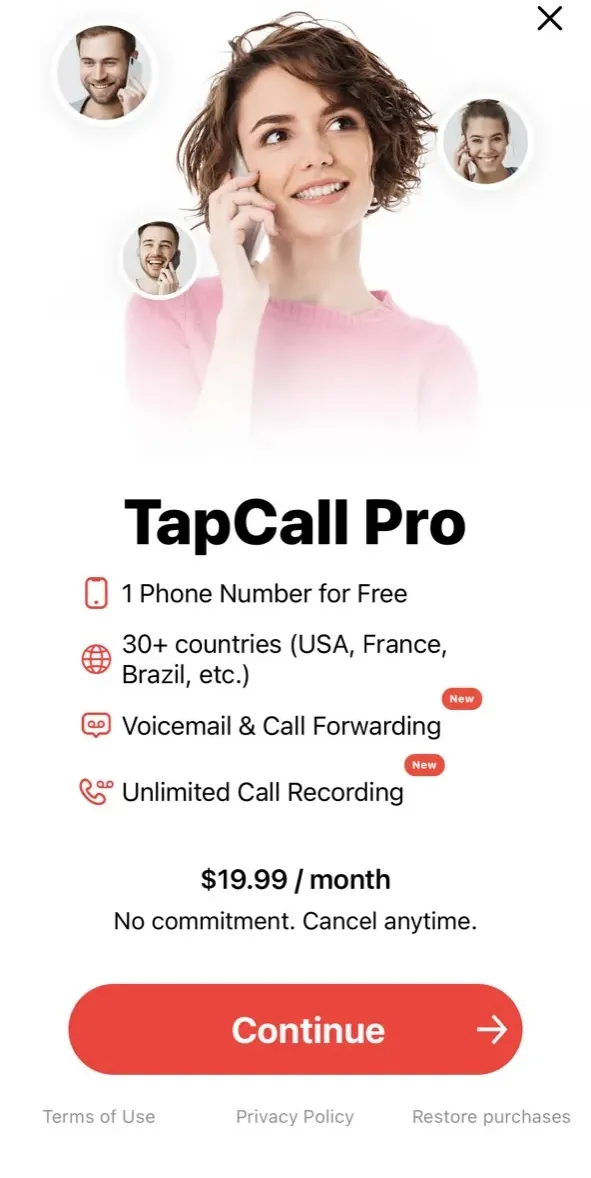 The paywall screen of the TapCall app