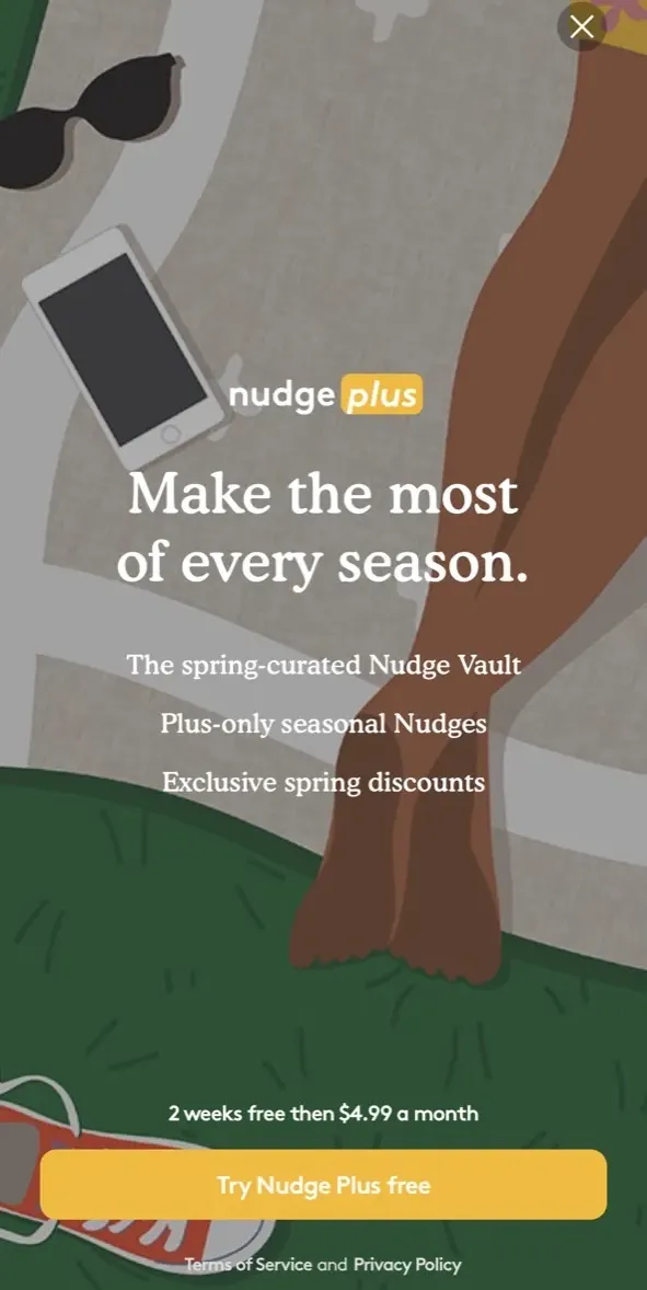 The paywall screen of the The Nudge app