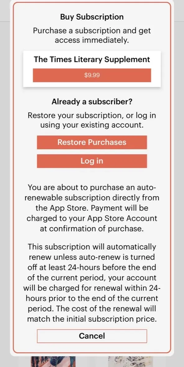 The paywall screen of the true app