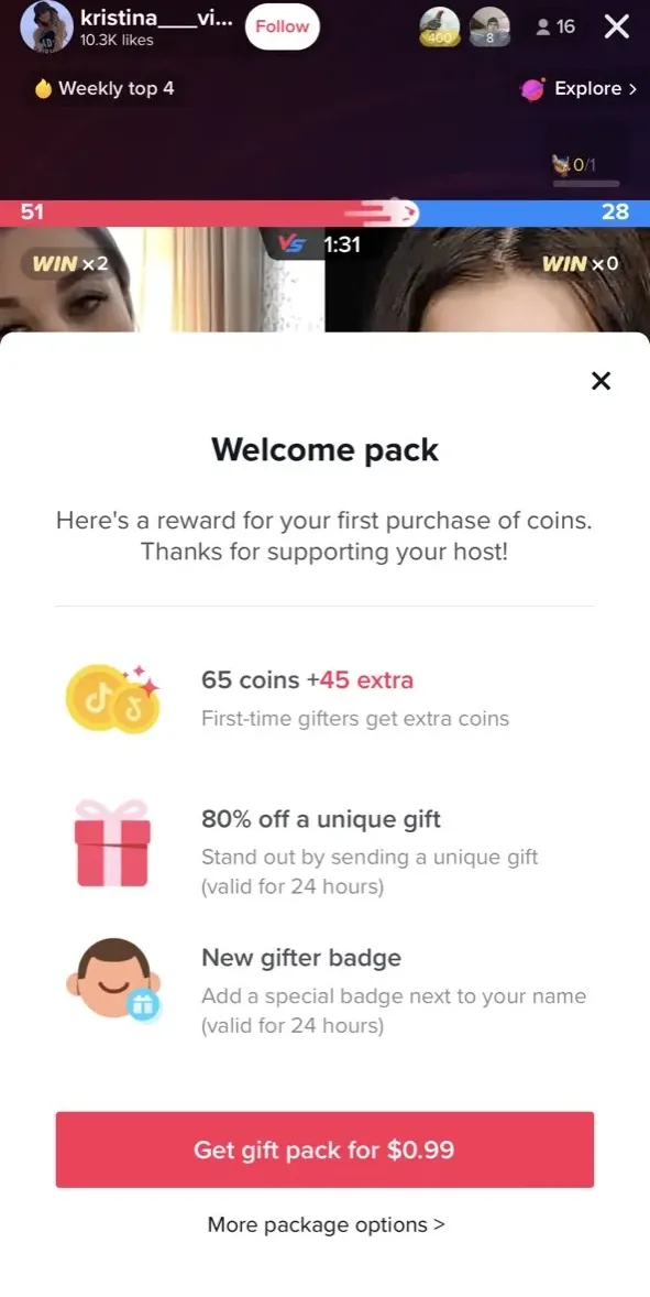 The paywall screen of the TikTok app