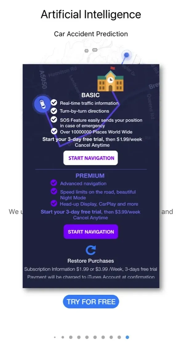 The paywall screen of the Traffie Navigation app