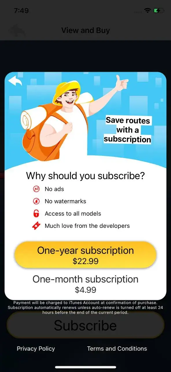 The paywall screen of the true app