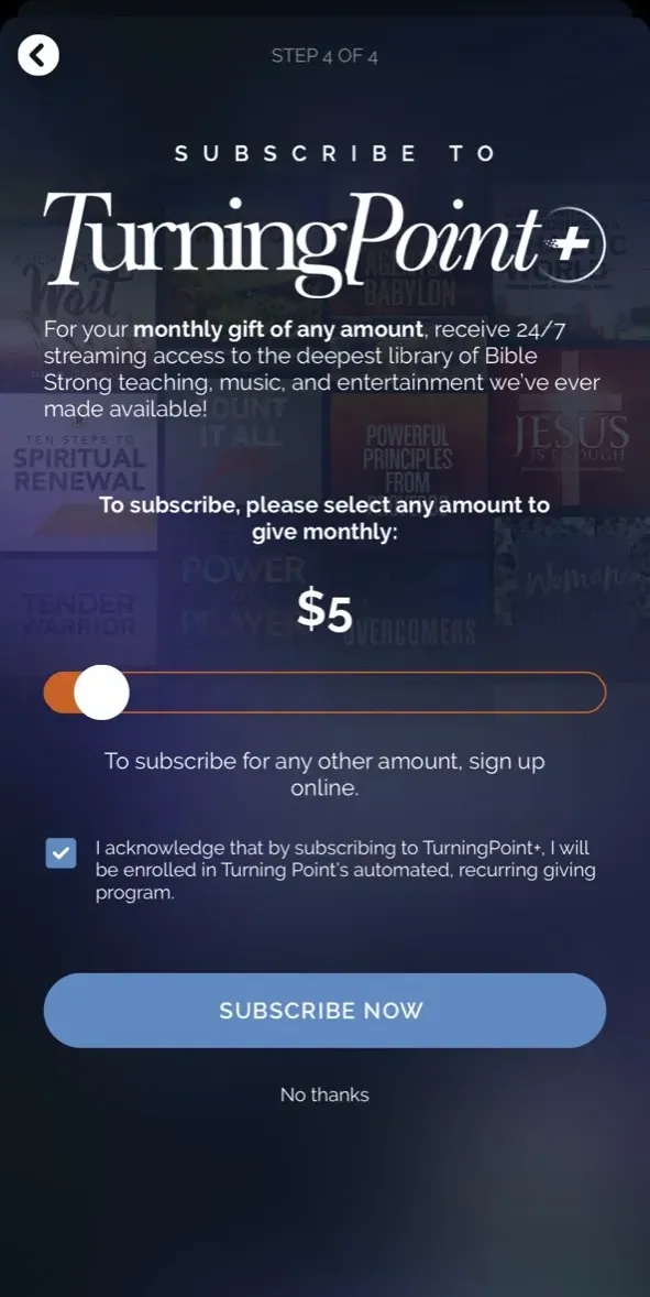 The paywall screen of the true app