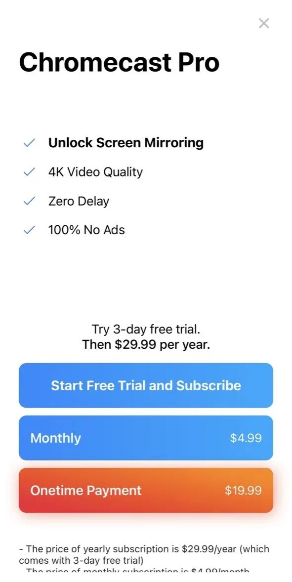 The paywall screen of the true app