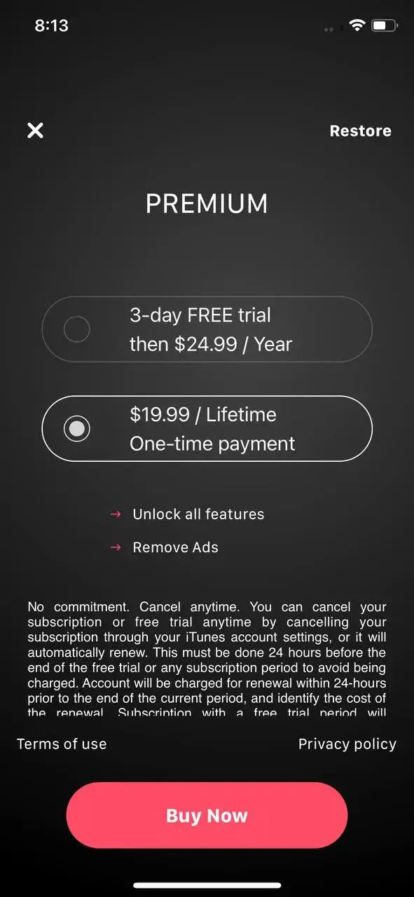 The paywall screen of the TV Plus app