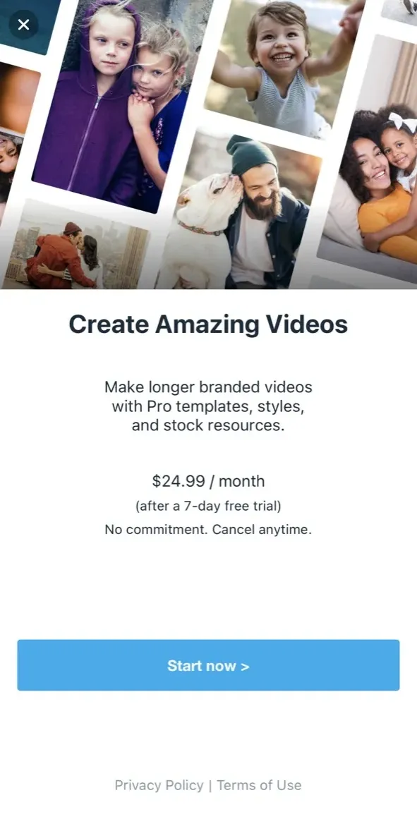 The paywall screen of the Vimeo Create app