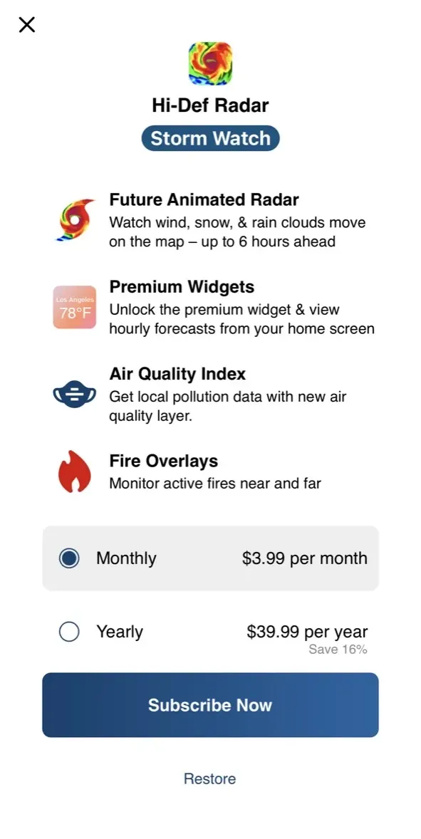 The paywall screen of the true app