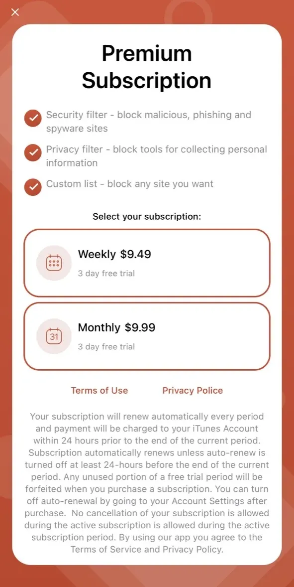 The paywall screen of the true app