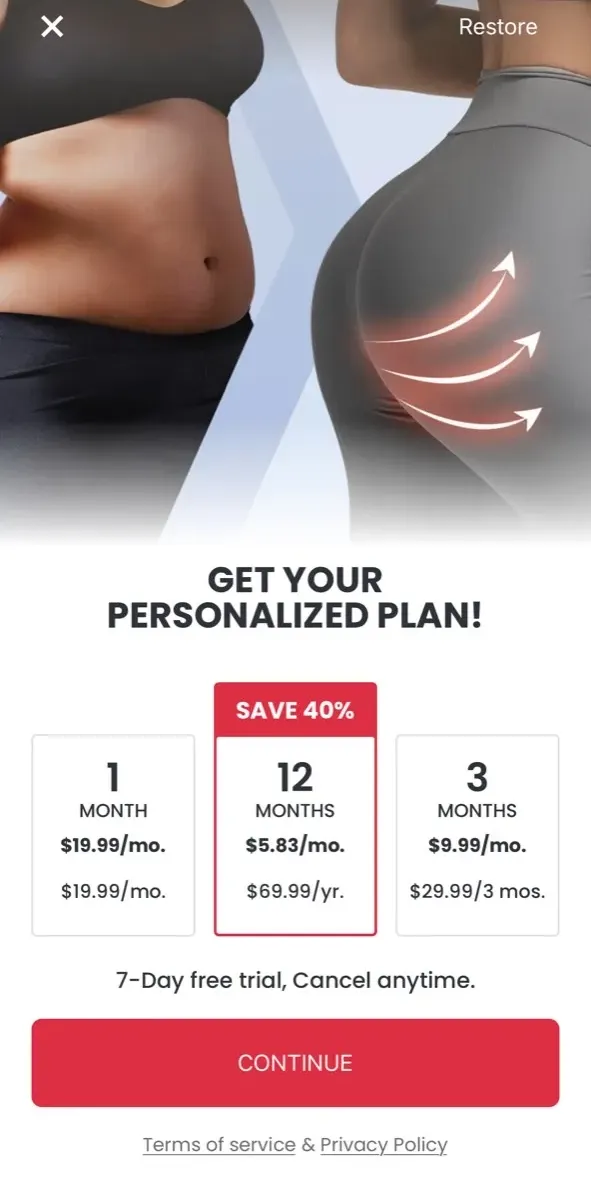 The paywall screen of the JustFit app