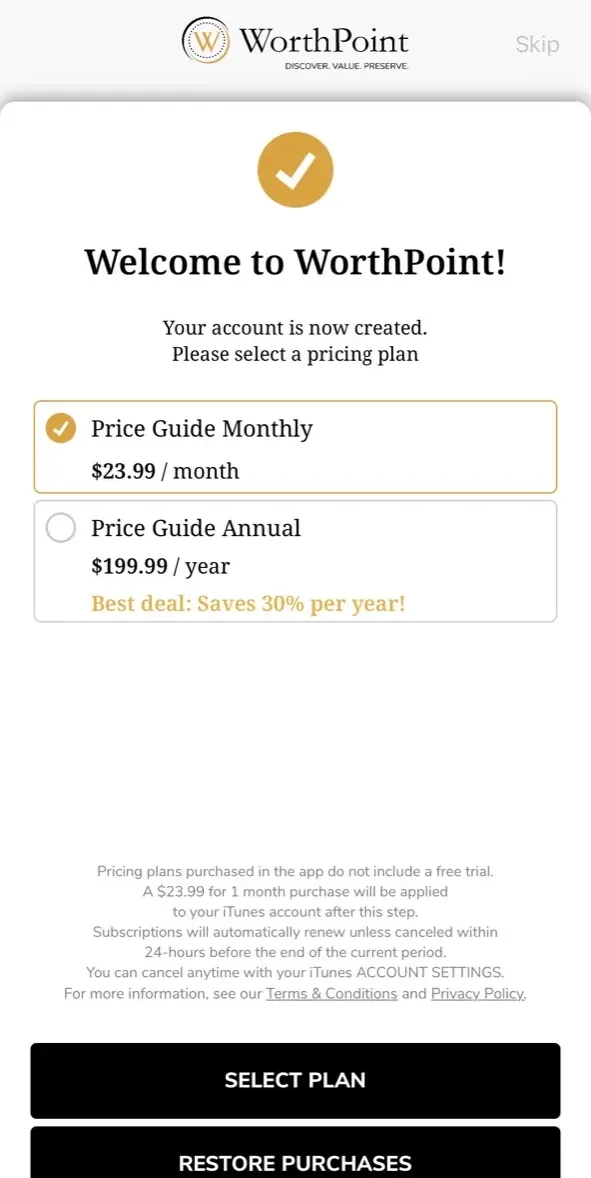 The paywall screen of the true app